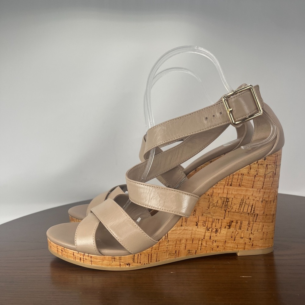 Cole Haan Jilian Sandals Women's 10B Maple Sugar Leather Strappy Platform Wedge‎